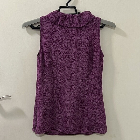 Banana Republic Womens Printed Ruffle Neck Sleeveless Blouse V-Neck Lined SZ 00 - Picture 4 of 12